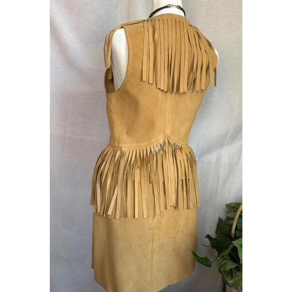 VTG Latigo West Suede Leather Tan Fringe Skirt Vest Set Western S - Picture 2 of 8
